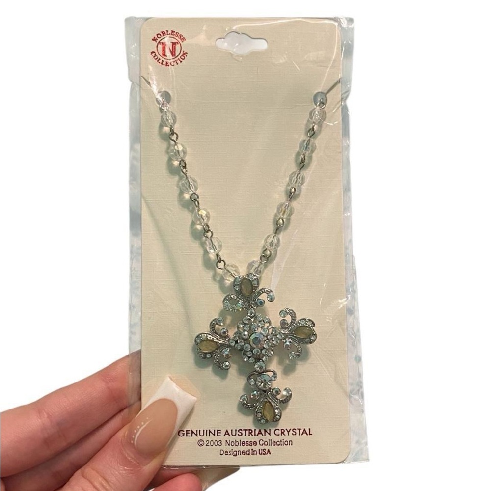 Noblesse Collection Genuine Australian Crystal Silver Cross Necklace